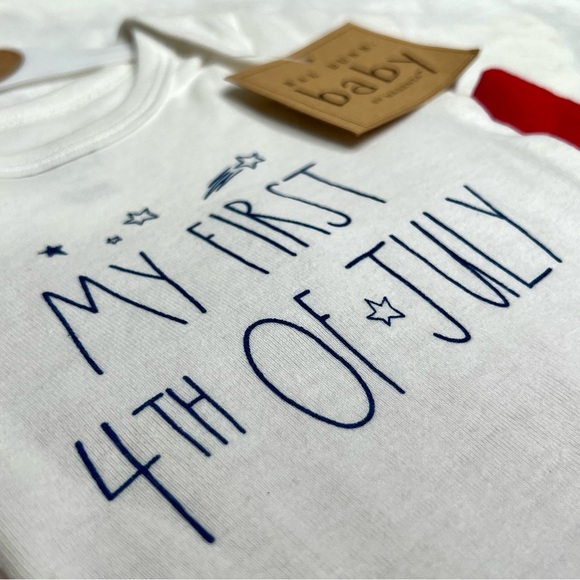 Rae Dunn New Baby Onesie Set MY FIRST 4th OF JULY Red White Blue 3 to 6 Months - Picture 10 of 17